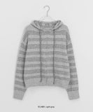 Feltenden Stripe Knit Hood Zip-Up Cardigan