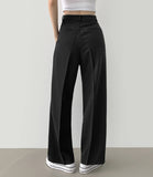 Clip Rayon Blend Span Pin Tuck Wide Slacks Pants