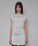 Asymmetrical Draped Strap Roll-Up Dress