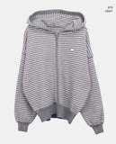 Atil Stripe Two-Way Loose Knit Hooded Zip-Up