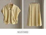 Decoline Puff Collar Short Zip-Up Jacket Banding Flare Skirt Set