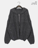 Chalk thick wool avant fit bokashi cable hood knit zip-up