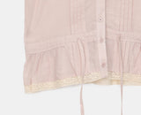 Kyohi Ribbon Pintuck Lace Short Sleeve Blouse