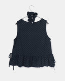 [Scrunchie set] Kicho Dot Ribbon Sleeveless Blouse