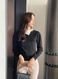 Jaylin Color Matching Collar Shirring Knit