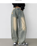 Unique Cut Line Damage Point Balloon Wide Denim Pants