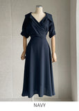 Vientiane Collar Wrap Puff Short Sleeve Flare One Piece