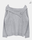 Bohan one-off-shoulder flower pendant wool long-sleeved knit