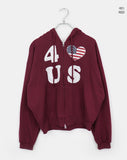 Pekit Stars and Stripes Heart Print Two-Way Zipper Long Sleeve Hooded Zip-Up