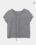 Moon round neck ribbon layered wool short sleeve knit
