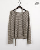 [2 SET] Town Scarf Set Stripe Linen Long Sleeve T-Shirt