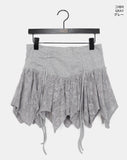 Daken Lace Tiered Ribbon Shirring Flare Mini Skirt