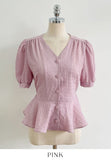 Betty V-neck Embossed Wrinkle Peplum Blouse