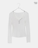 Tsuke Rib Button V-Neck Slim Fit Long Sleeve T-Shirt