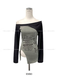 Butterful Lettering Unbalanced Off-Shoulder Long Sleeve