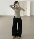 Autumn Peach Processed Pintuck Loose Wide Fit Banding Cotton Pants