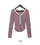 Odd Snap Deep V-Neck Stripe Long Sleeve