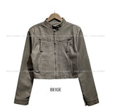 Oul vintage washing biker leather jacket