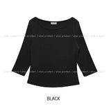 [U-BASIC] Nut Boat Neck Slim Crop Three Quarter Tee