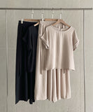Hazel Wrinkle Short Sleeve T-Blouse Banding Wide Pants Set