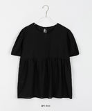 Hanoyu Shirring Ribbon Button Strap Short Sleeve Blouse