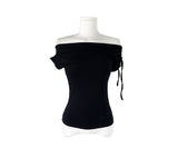 Nob Shirring Off-shoulder Ribbon Short Sleeve T-shirt