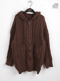 Hicka boxy cable hooded one piece knit zip-up