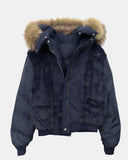 Rayoon fur hooded short zip-up padding