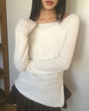 Saff Fur Slit Button Boat Neck Knit T-shirt