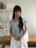 Bulk lace one-off strap short sleeve T-shirt