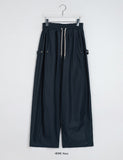 Welleu banding snap button wide cotton pants