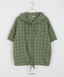 Misito Check String Hood Short Sleeve Shirt