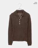 Bekil Henley Neck Collar Wool Long Sleeve Knit