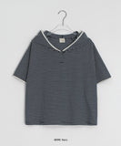 [BAONHAUS] Kolbakeu Stripe Color Matching Hood Short Sleeve Tee