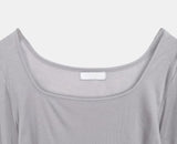 Nav Square Neck Tencel Long Sleeve T-Shirt