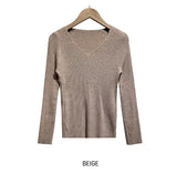 [U-BASIC] Yuki V-neck Slim Ribbed Long Sleeve Knit