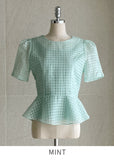 Ravidol See-through Check Puff Blouse