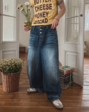 Wiz Button Washed Balloon Denim Pants