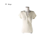 Evin Button V-Neck Knit Short Sleeve T-Shirt
