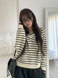 Toto Stripe V-neck Loose Fit Long Sleeve Knit