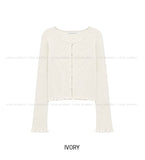 Mode Ribbed Open Frill Cardigan