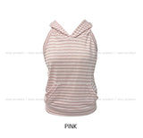 Terry Stripe Backless Halter Hooded Sleeveless