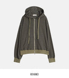 Wearing Stripe Two-Way Hooded Zip-Up