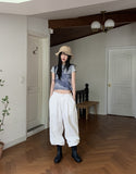 Hasty Pintuck Banding Cotton Long Wide Pants