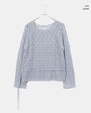 Ui punching ribbon strap round neck see-through long-sleeved knit