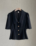 [Tweed set] Mishorin Peplum Tweed Collar Blouse Jacket Skirt