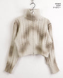 Dual Washing Cable Two-Way High Neck Crop Long Sleeve Knit Zip-Up