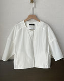 Wavy No Collar Balloon Three Quarter Short Jacket