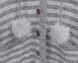 Levin Stripe Drop Knit Fur Hooded Cardigan