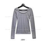 Two-Tone Layered Ribbed U-neck Long Sleeve
